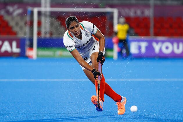 July 11, 2022, TERRASSA, BARCELONA, SPAIN: Kaur Gurjit of India in action during the FIH Hockey Women s World Cup 2022, 9th - 16th, hockey match played between Canada and India at Estadi Olimpic on July 11, 2022, in Terrassa, Barcelona, Spain. TERRASSA SPAIN - ZUMAa181 20220711_zaa_a181_085 Copyright: xIrinaxR.xHx
