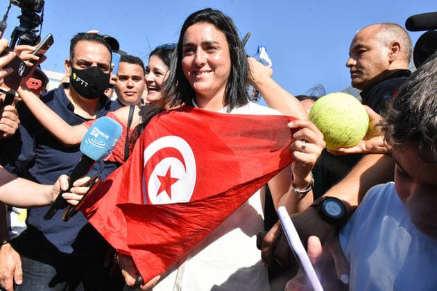 July 13, 2022, Tunis, Tunisia: Tunisian tennis player Ons Jabeur speaks to the media upon her return to the capital of Tunis from Wimbledon Hailing her as the nation s pride and ambassador of happiness , Tunisians remained enthralled with tennis star Ons Jabeur, celebrating her presence in the prestigious Wimbledon final despite her loss. Tunis Tunisia - ZUMAs197 0162823131st Copyright: xJdidixWassimx