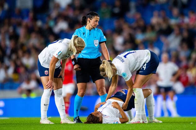 220715 Celin Bizet Ildhusoy and Ada Hegerberg of Norway during the UEFA Women s Euro 2022 group stage match between Austria and Norway on July 15, 2022 in Brighton. Photo: Vegard Grott BILDBYRAN kod VG VG0329 bbeng fotboll football soccer fotball fotbolls-em europamästerskap em fotball em uefa womens euro dam landskamp norge norway österrike austria osterrike day10 Copyright: VEGARDxGRoTT BB220715VG104