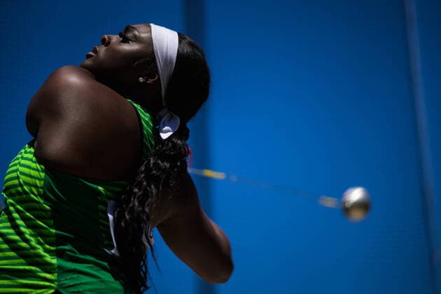220715 Oyesade Olatoye of Nigeria competes in women?s hammer throw qualification during day 1 of the 2022 World Athletics Championships on July 15, 2022 in Eugene. Photo: Joel Marklund BILDBYRAN kod JM JM0323 bbeng friidrott athletics friidrett 2022 world athletics championships world athletics championships oregon22 friidrotts-vm friidretts-vm vm kval dam Copyright: JOELxMARKLUND BB220715JM134