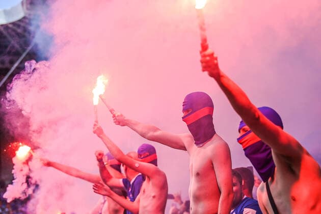 Pre-season friendly Blackpool v Rangers Rangers light flares and weak masks during the game Copyright: xCraigxThomas NewsxImagesx