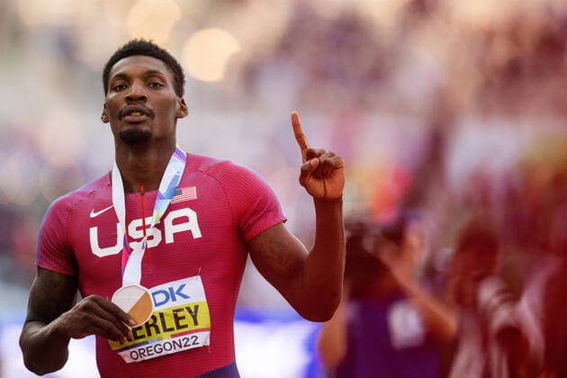 Bilder des Jahres 2022, Sport 07 Juli Sport Bilder des Tages 220716 Fred Kerley of USA celebrates after winning men s 100 meter final during day 2 of the 2022 World Athletics Championships on July 16, 2022 in Eugene. Photo: Jon Olav Nesvold BILDBYRAN COP 217 JM0324 bbeng friidrott athletics friidrett 2022 world athletics championships world athletics championships oregon22 friidrotts-vm friidretts-vm vm usa jubel *** 220716 Fred Kerley of USA celebrates after winning men s 100 meter final during day 2 of the 2022 World Athletics Championships on July 16, 2022 in Eugene Photo Jon Olav Nesvold BILDBYRAN COP 217 JM0324 bbeng friidrott athletics friidrett 2022 world athletics championships world athletics championships oregon22 friidrotts vm friidretts vm vm usa jubel,  Copyright: JONxOLAVxNESVOLD BB220716JE127