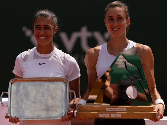 July 17, 2022, Lausanne, Vaud, Switzerland: Lausanne, Switzerland: SerbiaÃ¢â‚¬â ¢s OLGA DANILOVIC (L) and CroatiaÃ¢â‚¬â ¢s PETRA MARTIC (R) pose with their trophees during the Ladies Open Lausanne 2022. Lausanne Switzerland - ZUMAs230 20220717_znp_s230_005 Copyright: xCorinexScibozx