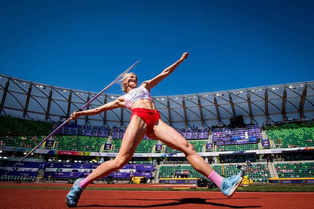 Sport Bilder des Tages Adrianna Sulek pictured in action during the javelin throw competition, part of the women s heptathlon, at the 19th IAAF World Athletics Championships in Eugene, Oregon, USA, Monday 18 July 2022. The Worlds are taking place from 15 to 24 July, after being postponed in 2021 due to the ongoing corona virus pandemic. JASPERxJACOBS  x37610420x