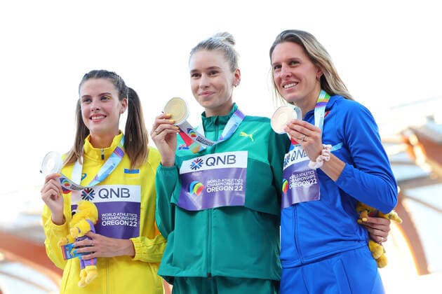 (L-R) Yaroslava Mahuchikh (UKR), Eleanor Patterson (AUS), Elena Vallortigara (ITA), JULY 19, 2022 - Athletics : IAAF World Championships Oregon 2022 Women s High Jump Award ceremony at Hayward Field, Eugene, Oregon, USA.  (193913253)