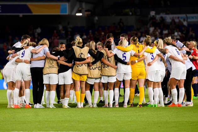 BRIGHTON, ENGLAND - JULY 11: England players celebrating after winning Norway during the UEFA Women s Euro England 2022 group A match between England and Norway at Brighton & Hove Community Stadium on July 11, 2022 in Brighton, United Kingdom. Brighton Brighton & Hove Community Stadiu England United Kingdom Copyright: xJustPictures.ch MarcioxMachadox