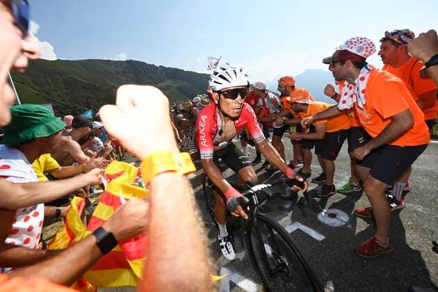 HAUTACAM, FRANCE - JULY 21 : Quintana Rojas Nairo Alexander (COL) of Team Arkea Samsic during stage 18 of the 109th edition of the 2022 Tour de France cycling race, a stage of 143 kms with start in Lourdes and finish in Hautacam on July 21, 2022 in Hautacam, France, 21 07 2022 ( Motordriver Kenny Verfaillie - Tour de France 2022 - Stage 18 PhotoNews Panoramic 