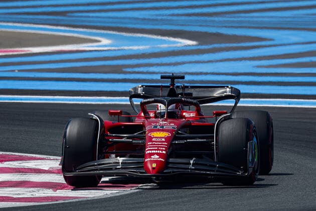 16 LECLERC Charles (mco), Scuderia Ferrari F1-75, action during the Formula 1 Lenovo Grand Prix de France, French Grand Prix 2022, 12th round of the 2022 FIA Formula One World Championship, WM, Weltmeisterschaft from July 22 to 24, 2022 on the Circuit Paul Ricard, in Le Castellet, France - F1 - FRENCH GRAND PRIX 2022 DPPI Panoramic  00122028__DEL4404.JPG_