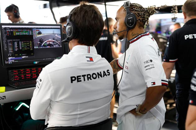 Toto Wolff (AUT, Mercedes-AMG Petronas F1 Team), 44 Lewis Hamilton (GBR, Mercedes-AMG Petronas F1 Team), F1 Grand Prix of France at Circuit Paul Ricard on July 22, 2022 in Le Castellet, France. (Photo by HOCH ZWEI) Le Castellet France