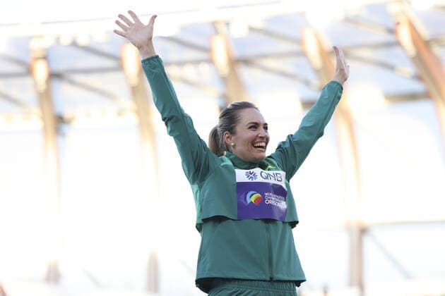 Mandatory Credit: Photo by Amanda Loman Shutterstock (13037097u) Gold-medallist Kelsey Lee Barber, of Australia, during the medal ceremony for the women s javelin throw 2022 World Athletics Championships, Day Eight Hayward Field, Eugene, Oregon, USA - 22 Jul 2022 2022 World Athletics Championships, Day Eight Hayward Field, Eugene, Oregon, USA - 22 Jul 2022 Copyright: xAmandaxLoman Shutterstockx 13037097u