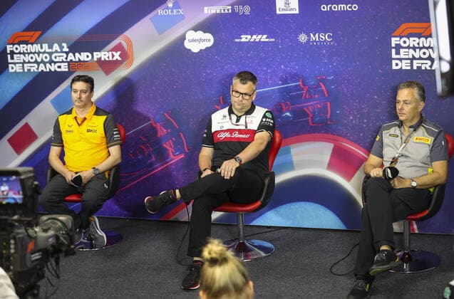 press conference, PK, Pressekonferenz with KEY James (gbr), Technical Director of McLaren F1 Team, MONCHAUX Jan (fra), Technical Director of Alfa Romeo F1 Team ORLEN and ISOLA Mario (ita), Motorsport Racing Manager of Pirelli, portrait during the Formula 1 Lenovo Grand Prix de France, French Grand Prix 2022, 12th round of the 2022 FIA Formula One World Championship, WM, Weltmeisterschaft from July 22 to 24, 2022 on the Circuit Paul Ricard, in Le Castellet, France - F1 - FRENCH GRAND PRIX 2022 DPPI Panoramic 00122028_AV6_1535