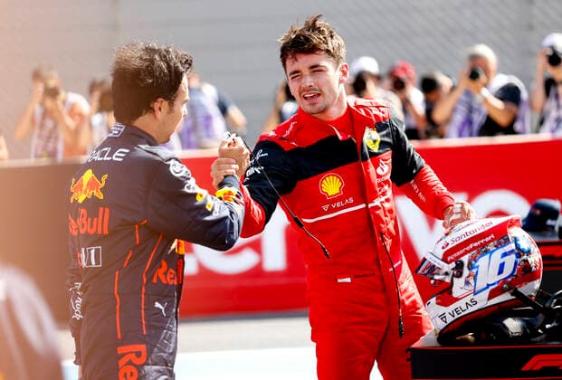 11 Sergio Perez (MEX, Oracle Red Bull Racing), 16 Charles Leclerc (MCO, Scuderia Ferrari), F1 Grand Prix of France at Circuit Paul Ricard on July 23, 2022 in Le Castellet, France. (Photo by HOCH ZWEI) Le Castellet France
