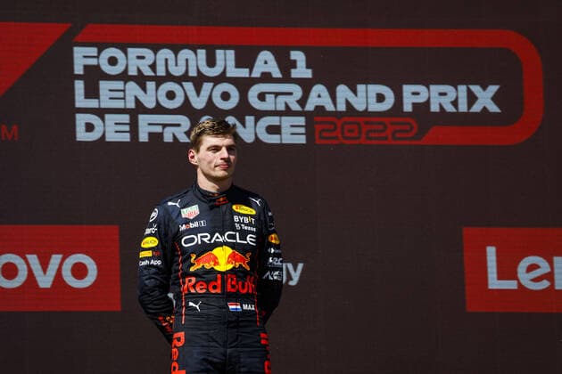 Podium, VERSTAPPEN Max (ned), Red Bull Racing RB18, portrait during the Formula 1 Lenovo Grand Prix de France, French Grand Prix 2022, 12th round of the 2022 FIA Formula One World Championship, WM, Weltmeisterschaft from July 22 to 24, 2022 on the Circuit Paul Ricard, in Le Castellet, France - F1 - FRENCH GRAND PRIX 2022 - RACE DPPI Panoramic 00122029__DEL2710.JPG_