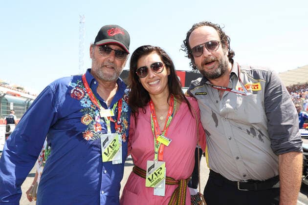 Jean Reno and Zofia Borucka, Matteo Bonciani, F1 Grand Prix of France at Circuit Paul Ricard on July 24, 2022 in Le Castellet, France. (Photo by HOCH ZWEI) Le Castellet France