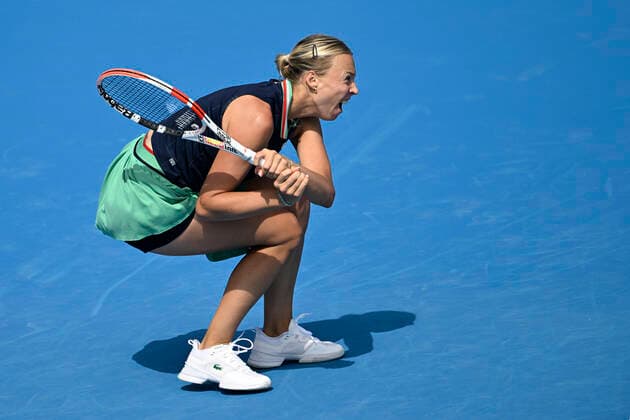 Anett Kontaveit of Estonia reacts during the Livesport Prague Open WTA, Tennis Damen women’s tennis tournament match against Ekaterine Gorgodze of Georgia in Prague, Czech Republic, July 26, 2022. (CTKxPhoto MichalxKamaryt) CTKPhotoP2022072605195  kmt