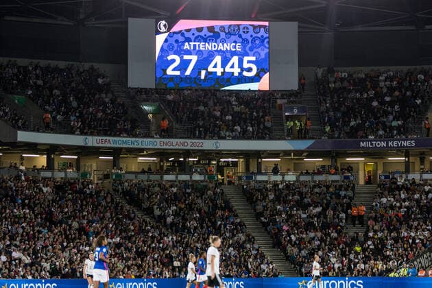 UEFA WOMEN’S EURO ENGLAND 2022: Deutschland - Frankreich; 27.07.2022 Die Zuschauerzahl: 27445 UEFA WOMEN’S EURO ENGLAND 2022: Deutschland - Frankreich; Stadium MK, Milton Keynes, 27.07.2022 Copyright: xBEAUTIFULxSPORTS Wunderlx