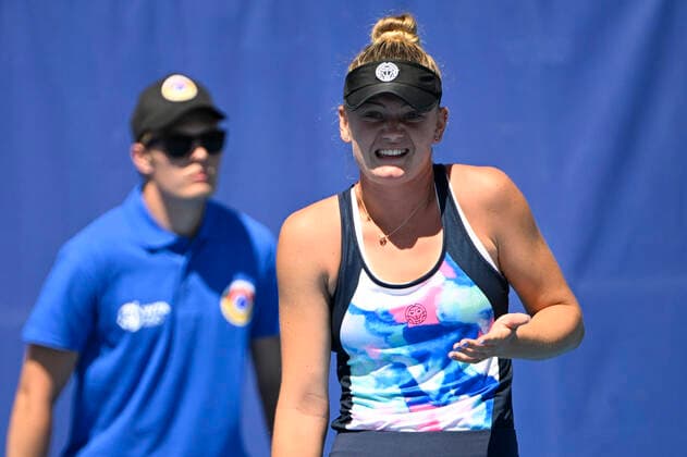 Lucie Havlickova of Cech Republic reacts during the Livesport Prague Open WTA, Tennis Damen women’s tennis tournament match against Anett Kontaveit of Estonia in Prague, Czech Republic, July 28, 2022. (CTKxPhoto MichalxKamaryt) CTKPhotoP2022072804523  kmt