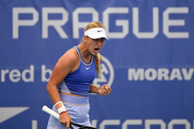 Anastasia Potapova (Russia) reacts during the Livesport Prague Open WTA, Tennis Damen women’s tennis tournament, singles, quarterfinal against Anett Kontaveit (Estonia), on July 29, 2022, in Prague, Czech Republic. (CTKxPhoto MichalxKamaryt) CTKPhotoP2022072903189  kmt