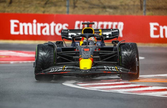 01 VERSTAPPEN Max (nld), Red Bull Racing RB18, action during the Formula 1 Aramco Magyar Nagydij 2022, Hungarian Grand Prix 2022, 12th round of the 2022 FIA Formula One World Championship, WM, Weltmeisterschaft from July 28 to 31, 2022 on the Hungaroring, in Mogyorod, Hungary - F1 - HUNGARIAN GRAND PRIX 2022 DPPI Panoramic  _V2_5707