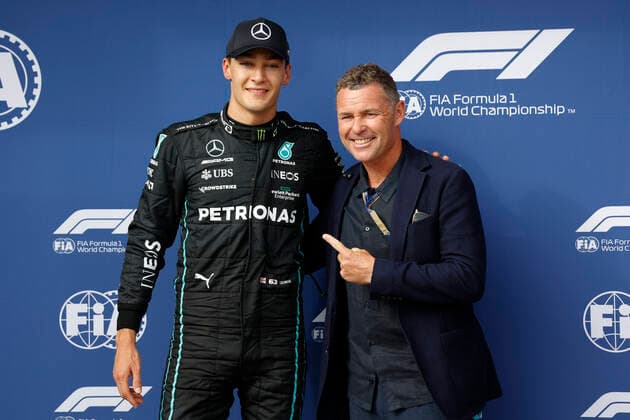63 George Russell (GBR, Mercedes-AMG Petronas F1 Team), Tom Kristensen (DNK), F1 Grand Prix of Hungary at Hungaroring on July 30, 2022 in Budapest, Hungary. (Photo by HOCH ZWEI) Budapest Hungary
