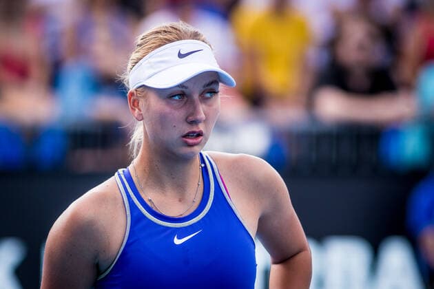 Anastasia Potapova (Russia) reacts during the Livesport Prague Open WTA, Tennis Damen women’s tennis tournament, singles, final match against Marie Bouzkova (Czech), on July 31, 2022, in Prague, Czech Republic. (CTKxPhoto JaroslavxSvoboda) CTKPhotoP2022073103010  SVO 4