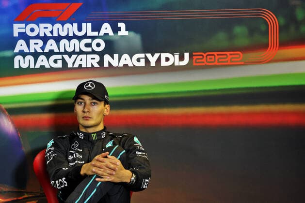 RUSSELL George (gbr), Mercedes AMG F1 Team W13, portrait, post race press conference, PK, Pressekonferenz during the Formula 1 Aramco Magyar Nagydij 2022, Hungarian Grand Prix 2022, 12th round of the 2022 FIA Formula One World Championship, WM, Weltmeisterschaft from July 28 to 31, 2022 on the Hungaroring, in Mogyorod, Hungary - F1 - HUNGARIAN GRAND PRIX 2022 - RACE DPPI Panoramic  PressCon_2ED_JB_033