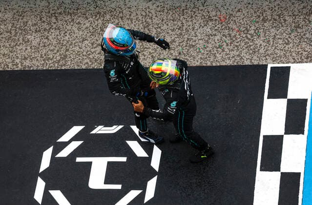63 George Russell (GBR, Mercedes-AMG Petronas F1 Team), 44 Lewis Hamilton (GBR, Mercedes-AMG Petronas F1 Team), F1 Grand Prix of Hungary at Hungaroring on July 31, 2022 in Budapest, Hungary. (Photo by HOCH ZWEI) Budapest Hungary