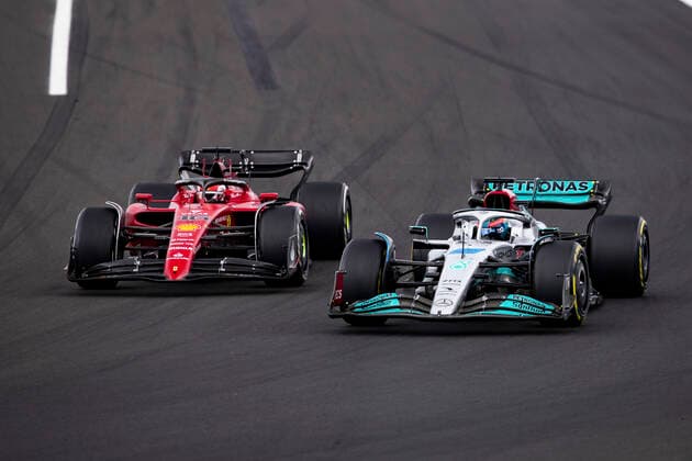 63 George Russell (GBR, Mercedes-AMG Petronas F1 Team), 16 Charles Leclerc (MCO, Scuderia Ferrari), F1 Grand Prix of Hungary at Hungaroring on July 31, 2022 in Budapest, Hungary. (Photo by HOCH ZWEI) Budapest Hungary