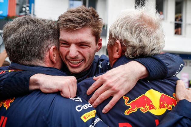 Christian Horner (GBR, Oracle Red Bull Racing), 1 Max Verstappen (NLD, Oracle Red Bull Racing), Dr. Helmut Marko (AUT, Oracle Red Bull Racing), F1 Grand Prix of Hungary at Hungaroring on July 31, 2022 in Budapest, Hungary. (Photo by HOCH ZWEI) Budapest Hungary