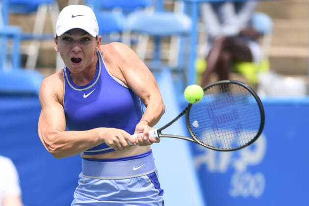 August 1, 2022, Washington, District of Columbia, USA: SIMONA HALEP hits a backhand during her match against Cristina Bucsa at the Rock Creek Tennis Center. Tennis 2022: Citi Open  - ZUMA 20220801_mda_g196_211 Copyright: xKylexGustafsonx