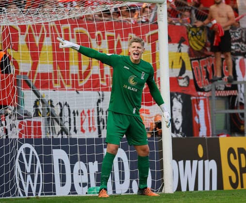 CFC vs 1.FC Union Berlin 01.08.2022 Chemnitz, Stadion an der Gellertstrasse, Fussball, DFB- Pokal 2022 2023, 1. Hauptrunde CFC vs.1. FC Union Berlin CFC- Torwart Jakub Jakubov Chemnitz Sachsen BRD *** CFC vs 1 FC Union Berlin 01 08 2022 Chemnitz, Sport, Stadion an der Gellertstrasse, Football, DFB Pokal 2022 2023, 1 Main Round CFC vs 1 FC Union Berlin CFC Goalkeeper Jakub Jakubov Chemnitz Sachsen BRD