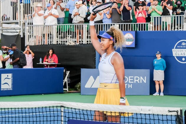 SAN JOSE, CA - AUGUST 02: Naomi Osaka (JPN) waves to the crowd after winning the match against Qinwen Zheng (CHN) in the Mubadala Silicon Valley Classic on Tuesday, August 2, 2022 at the Tennis Complex at San Jose State University in San Jose, California. (Photo by Douglas Stringer Icon Sportswire) TENNIS: AUG 02 Silicon Valley Classic Icon220802122