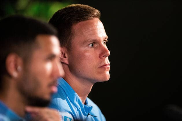 220803 Niklas Moisander during a press conference, PK, Pressekonferenz with Malmö FF on August 3, 2022 in Malmö. Photo: Mathilda Ahlberg BILDBYRAN COP 240 MA0284 fotboll football soccer fotball uefa europa league träning practice training malmö ff bbeng Copyright: MATHILDAxAHLBERG BB220803BB184
