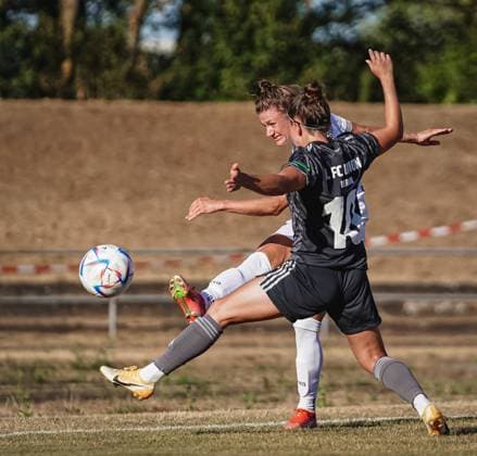 Preseason friendly - SG 99 Andernach v 1. FC Union Berlin Carolin Schraa (7 Andernach) clears the ball prior to Latoya Maxine Bach (10 Berlin) during the preseason friendly match between SG 99 Andernach and 1. FC Union Berlin at the Andernach Stadium in Andernach, Germany. Norina Toenges Sports Press Photo  Copyright: xNorinaxToenges SportsxPressxPhotox norina_toenges_sports_press_photo_168827