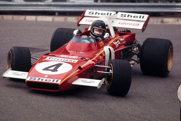 Jacky Ickx steuert seinen Ferrari 312B2 Ferrari 3.0 F 12 durch die enge Loews-Kurve beim GP Monaco 1971 *** Jacky Ickx steers his Ferrari 312B2 Ferrari 3 0 F 12 through the tight Loews curve at the GP Monaco 1971