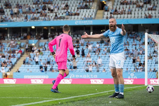 220804 Jo Inge Berget of Malmö FF reacts during the UEFA Europa League qualification match between Malmö FF and Diddeleng on August 4, 2022 in Malmö. Photo: Mathilda Ahlberg BILDBYRAN COP 240 MA0288 fotboll football soccer fotball uefa europa league kval qualifying round qualification malmö ff diddeleng bbeng dudelange Copyright: MATHILDAxAHLBERG BB220804BB169