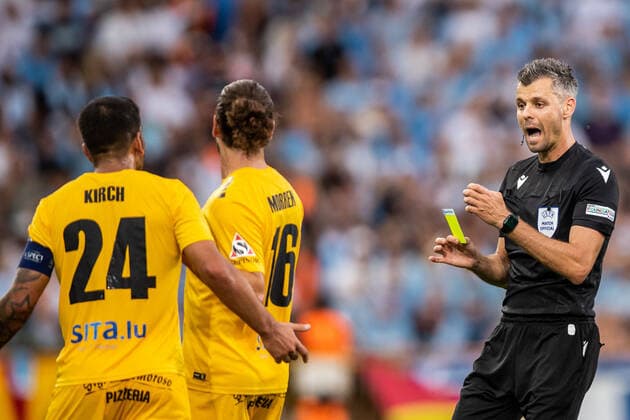 220804 Referee Enea Jorgji during the UEFA Europa League qualification match between Malmö FF and Diddeleng on August 4, 2022 in Malmö. Photo: Mathilda Ahlberg BILDBYRAN COP 240 MA0288 fotboll football soccer fotball uefa europa league kval qualifying round qualification malmö ff diddeleng bbeng dudelange Copyright: MATHILDAxAHLBERG BB220804BB211