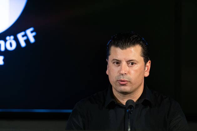 Fußball, EL-Quali, Malmö FF - F91 Dudelange 220804 Carlos Fangueiro, head coach of Djurgarden during a press conference, PK, Pressekonferenz after the UEFA Europa League qualification match between Malmö FF and Diddeleng on August 4, 2022 in Malmö. Photo: Mathilda Ahlberg BILDBYRAN COP 240 MA0288 fotboll football soccer fotball uefa europa league kval qualifying round qualification malmö ff diddeleng bbeng dudelange Copyright: MATHILDAxAHLBERG BB220804BB292