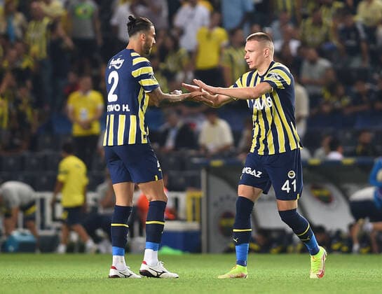 Gustavo Henrique (L) and Attila Szalai of Fenerbahce SK during the UEFA Europa League Third Qualifying Round first Leg match between Fenerbahce SK and FC Slovacko at Ulker Stadium in Istanbul Turkey on August 04 , 2022. ( Photo by Seskimphoto ) 