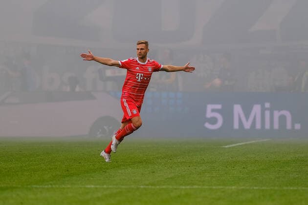 Joshua Kimmich (FC Bayern Muenchen, 6) bejubelt seinen Treffer Tor zum 0-1, Eintracht Frankfurt vs. FC Bayern Muenchen, Fussball, 1.Bundesliga, 01.Spieltag, Saison 2023 2023, 05.08.2022, DFL REGULATIONS PROHIBIT ANY USE OF PHOTOGRAPHS AS IMAGE SEQUENCES AND OR QUASI-VIDEO Eintracht Frankfurt vs. FC Bayern Muenchen, Fussball, 1.Bundesliga, 01.Spieltag, Saison 2022 2023, 05.08.2022 Frankfurt am Main *** Joshua Kimmich FC Bayern Muenchen, 6 cheers his goal Goal to 0 1, Eintracht Frankfurt vs FC Bayern Muenchen, Football, 1 Bundesliga, 01 Matchday, Season 2023 2023, 05 08 2022, DFL REGULATES PROHIBIT ANY USE OF PHOTOGRAPHS AS IMAGE SEQUENCES AND OR QUASI VIDEO Eintracht Frankfurt vs FC Bayern Muenchen, Football, 1 Bundesliga, 01 Matchday, Season 2022 2023, 05 08 2022 Frankfurt am Main Copyright: xEibner-Pressefotox EP_EER