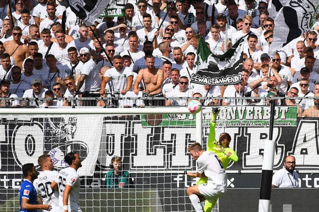 MOENCHENGLADBACH, GERMANY - AUGUST 6, 2022: Supporters. The football match of Bundesliga Borussia Mönchengladbach vs TSG 1899 Hoffenheim.  Copyright: xVITALIIxKLIUIEVx