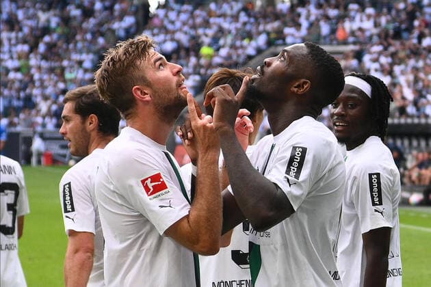 MOENCHENGLADBACH, GERMANY - AUGUST 6, 2022: Marcus Thuram and Christoph Kramer. The football match of Bundesliga Borussia Mönchengladbach vs TSG 1899 Hoffenheim.  Copyright: xVITALIIxKLIUIEVx