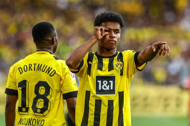 Sport Themen der Woche KW31 Sport Bilder des Tages Tor, Torjubel, zum 1:0 durch Karim Adeyemi (Borussia Dortmund BVB, 27, GER, Borussia Dortmund BVB vs. Bayer 04 Leverkusen, Fussball, 1. Bundesliga, 1. Spieltag, Spielzeit 2022 2023, 06.08.2022, DFB DFL regulations prohibit any use of photographs as image sequences and or quasi-video., GER, Borussia Dortmund BVB vs. Bayer 04 Leverkusen, Fussball, 1. Bundesliga, 1. Spieltag, Spielzeit 2022 2023, 06.08.2022 Dortmund *** Goal, goal celebration, for 1 0 by Karim Adeyemi Borussia Dortmund BVB, 27, GER, Borussia Dortmund BVB vs Bayer 04 Leverkusen, Football, 1 Bundesliga, 1 Spieltag, Spielzeit 2022 2023, 06 08 2022, DFB DFL regulations prohibit any use of photographs as image sequences and or quasi video , GER, Borussia Dortmund BVB vs Bayer 04 Leverkusen, Football, 1 Bundesliga, 1 Spieltag, Spielzeit 2022 2023, 06 08 2022 Dortmund Copyright: xEibner-Pressefoto GabrielxBoiax EP_EEP