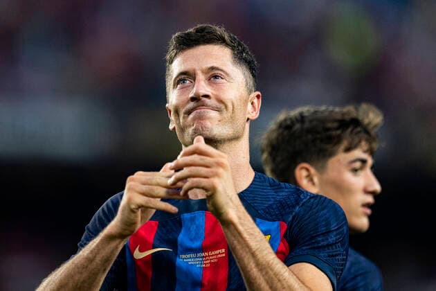 07.08.2022, xslx, Fussball Torneig Gamer, FC Barcelona, Barca - Pumas UNAM emspor, v.l. Robert Lewandowski (FC Barcelona) Jubelt nach den Tor zum 1-0 (DFL DFB REGULATIONS PROHIBIT ANY USE OF PHOTOGRAPHS as IMAGE SEQUENCES and or QUASI-VIDEO) Barcelona