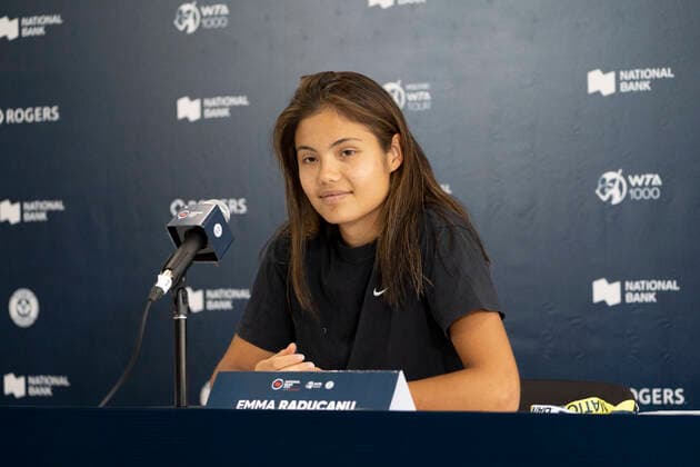 August 7, 2022, Toronto, Ontario, Canada: British tennis player EMMA RADUCANU speaks to media prior to the start of the National Bank Open Tennis tournament in Toronto, Canada. Toronto Canada - ZUMAm215 20220807_zip_m215_005 Copyright: xArlynxMcAdoreyx