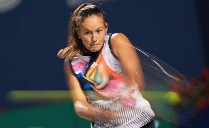 (220810) -- TORONTO, Aug. 10, 2022 -- Daria Kasatkina of Russia returns the ball during the first round of women s singles match between Bianca Andreescu of Canada and Daria Kasatkina of Russia at the 2022 National Bank Open tennis tournament in Toronto, Canada, on Aug. 9, 2022. (Photo by Xinhua) (SP)CANADA-TORONTO-TENNIS-NATIONAL BANK OPEN-WOMEN S SINGLES ZouxZheng 
