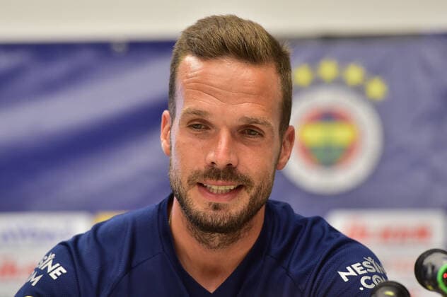 Fenerbahce player Filip Novak attends the press conference, PK, Pressekonferenz prior to European Football League third qualifying round return match FC Slovacko vs Fenerbahce Istanbul in Uherske Hradiste, Czech Republic, August 10, 2022. (CTKxPhoto VaclavxSalek) CTKPhotoP2022081006961  sal 7