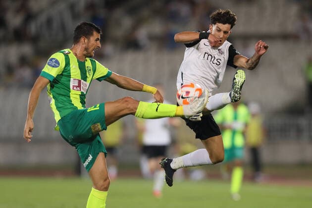 PARTIZAN vs AEK LARNACA NEMANJA JOVIC fudbaler Partizana na utakmici kvalifikacija za UEFA Ligu Evropa protiv HRVOJE MILICEVIC iz AEK Larnaka na stadionu Partizana, Beograd 11.08.2022. godine Foto: Fudbal, Partizan, UEFA Liga Evropa, AEK Larnaka, KvalifikacijeFOOTBALL, UEFA EUROPA LEAGUE, PARTIZAN, AEK LARNACA, QUALIFICATIONS Belgrade Partizan stadium Serbia Copyright: xMarkoxMetlas xMNxPressx