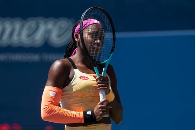 August 12, 2022, TORONTO, ON, Canada: Coco Gauff reacts during her straight sets defeat to Simona Halep in Women s National Bank Open tennis action in Toronto, Friday, August 12, 2022. Coco Gauff  - ZUMAc35_ 20220812_zaf_c35_042 Copyright: xChrisxYoungx
