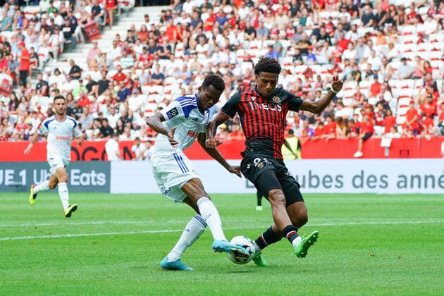 Habib Diallo (RC Strasbourg) - Jean Clair Todibo (OGC Nice) FOOTBALL : OGC Nice vs Strasbourg - Ligue 1 Uber Eats - Nice - 14 08 2022 NorbertScanella Panoramic 